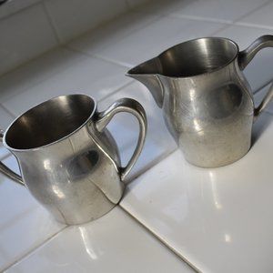 Old Vintage Estate Poole's Pewter Taunton Mass. Cream and Sugar